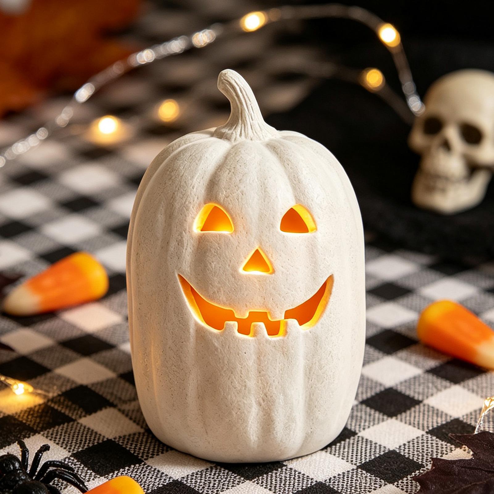 Home Decor Halloween - ハロウィンカボチャの工芸品 樹脂製カボチャの手作りランタン飾り ハロウィンホームデコレーション 室内テーブルトップセンターピース用