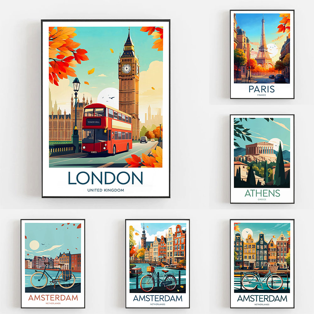 Home Decor Netherlands - アムステルダム旅行プリント オランダ ロンドン イギリス ビッグベン パリ