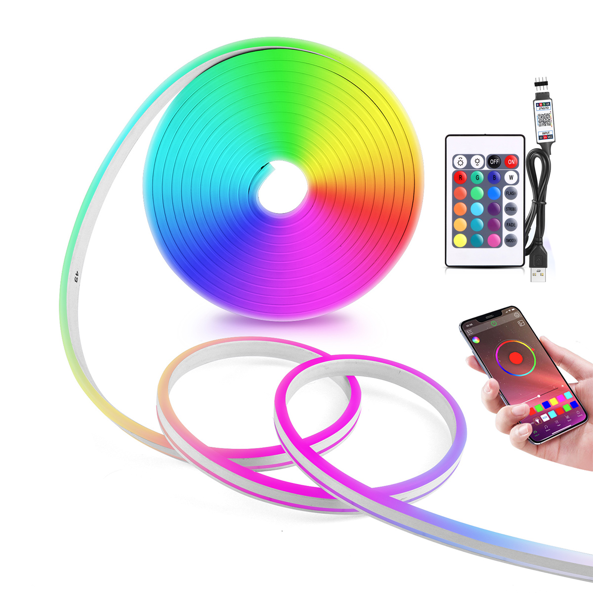 Home Decor Free App - 5V USB RGB ネオン LED ストリップライト、1/2/3/4/5M