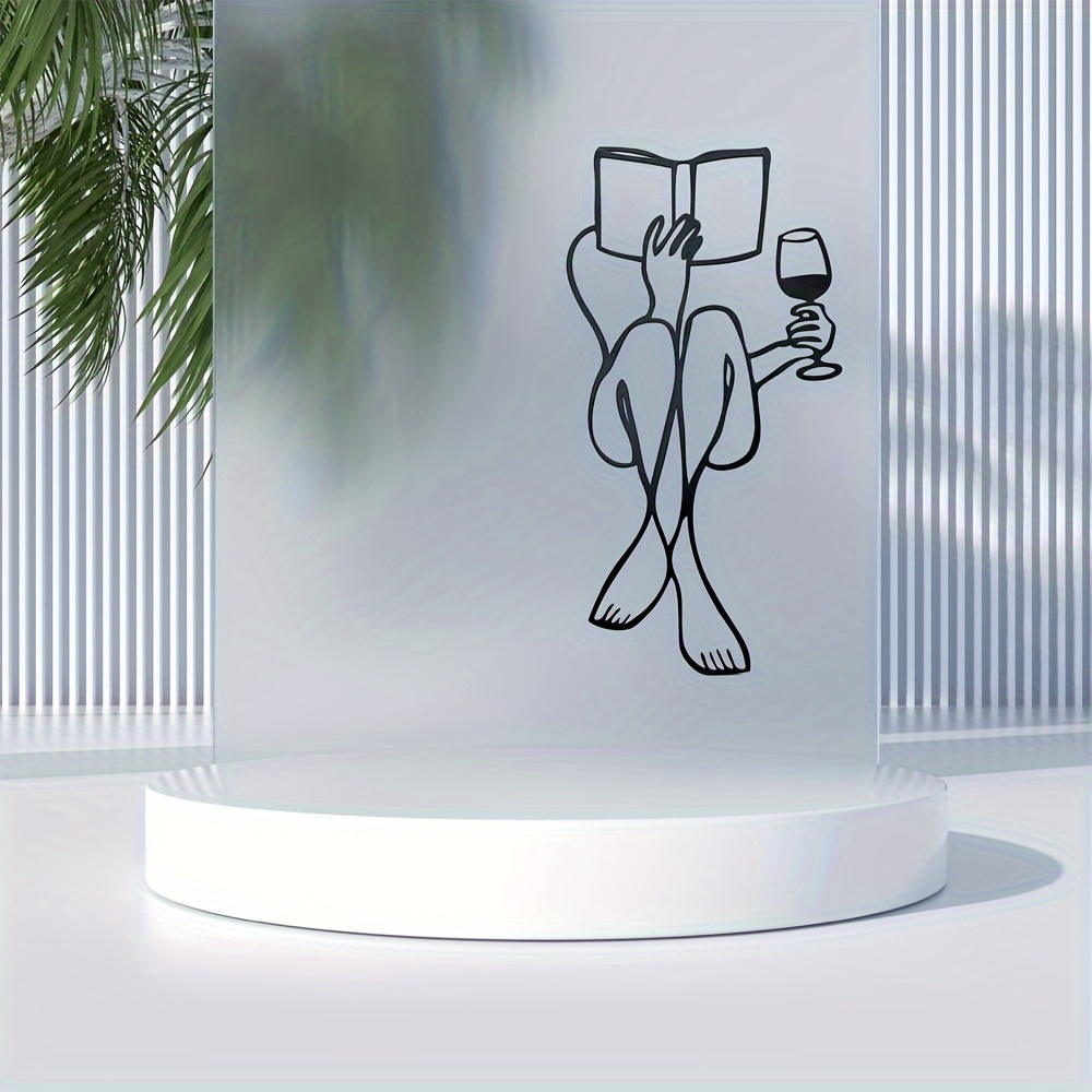 Home Decor Catalog - 2Dメタルウォールデコレーション 鉄製工芸品 女性がワインと本を読むメタルウォールデコレーション ブックとワイン ミニマリストラインアート ホームデコレーション