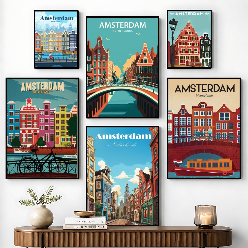 Home Decor Netherlands - アムステルダムオランダポスター完璧なステッカー自己粘着オフィスホームシアター壁アート装飾ファンシーギフト用