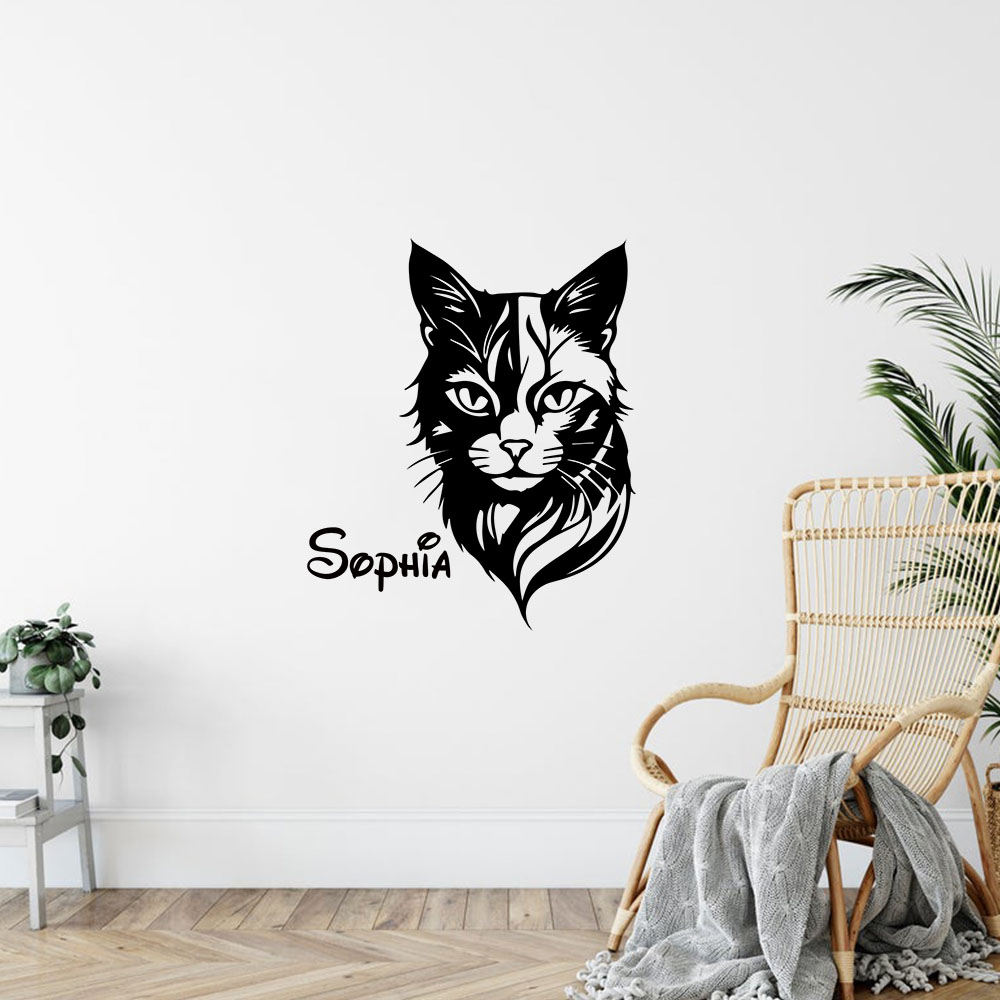 Home Decor Sticker - 1PC かわいい猫パーソナライズされた名前ウォールアートデカールウォールステッカー Pvc 素材最高のクリスマスギフトホームパーティーの装飾壁紙