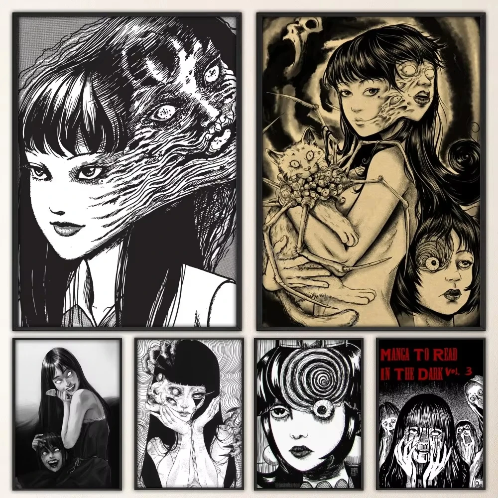 Home Decor Aesthetic Pinterest - ホットな日本のアニメ、伊藤潤二のキャンバスプリントポスター、ホラー、スリラー、ダークな美学、ウォールアート、家の装飾、アートポスター、ファンへのギフト