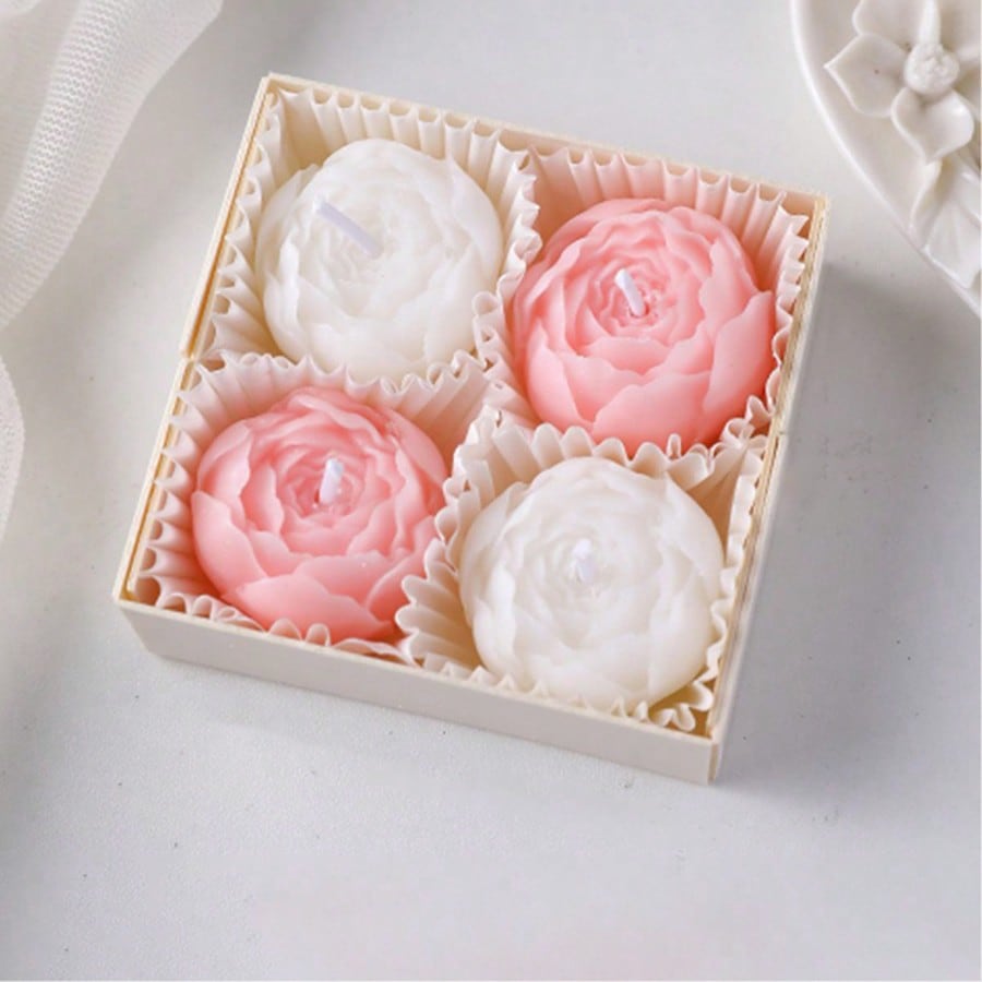 Home Decor Handmade - 4個入り/箱 ローズの香りのソイワックスキャンドル、手作り、バレンタインデー、感謝祭、クリスマス、ホームデコレーション、パーティー、ダイニングテーブルの装飾、ホリデーギフト、ディナー、宴会/パーティー、リラクゼーション/瞑想、雰囲気づくり照明、彼女へのギフトに最適