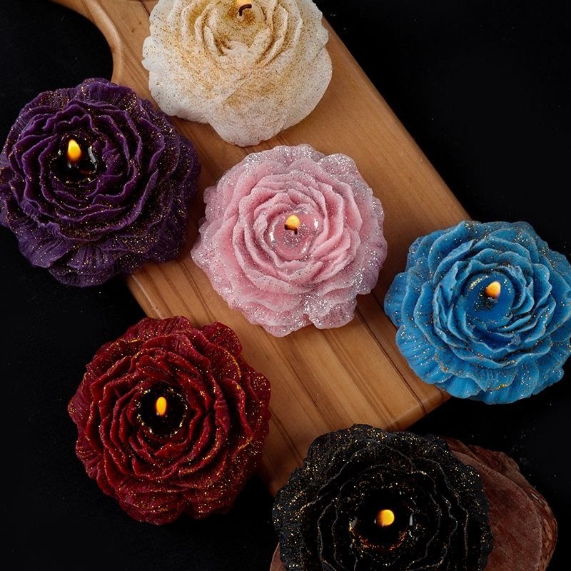 Home Decor Handmade - 低融点42 ° Cアロマセラピーキャンドル ローズピオニーフラワーシェイプ 手作り香り付きワックス 誕生日プレゼント