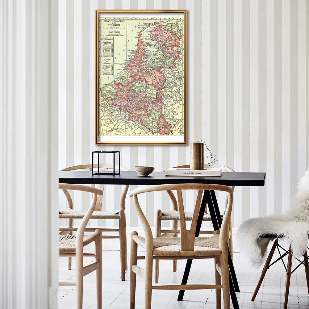 Home Decor Netherlands - 42*59センチメートル1914ベルギーとオランダ地図ヴィンテージ壁アートポスタースプレーキャンバス絵画教育学校用品家の装飾