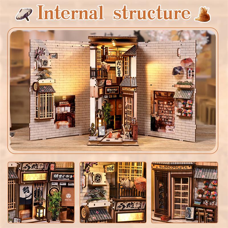 猫の路地 DIY ミニチュアハウス - 3D 木製ブックヌッ - Home Decor Catalog のレビューと価格