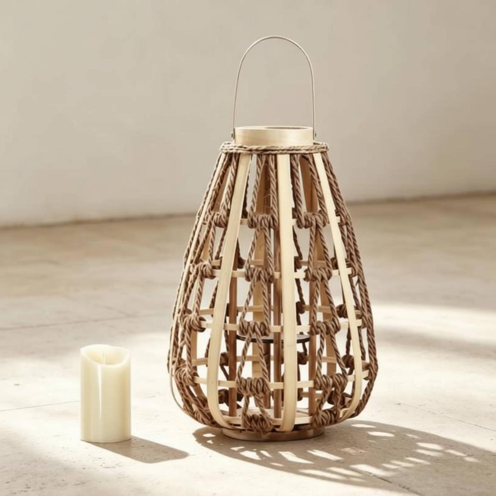 天然木ロープランタンキャンドルホルダー 手作りの涙型デザイン - Home Decor Handmade のレビューと価格