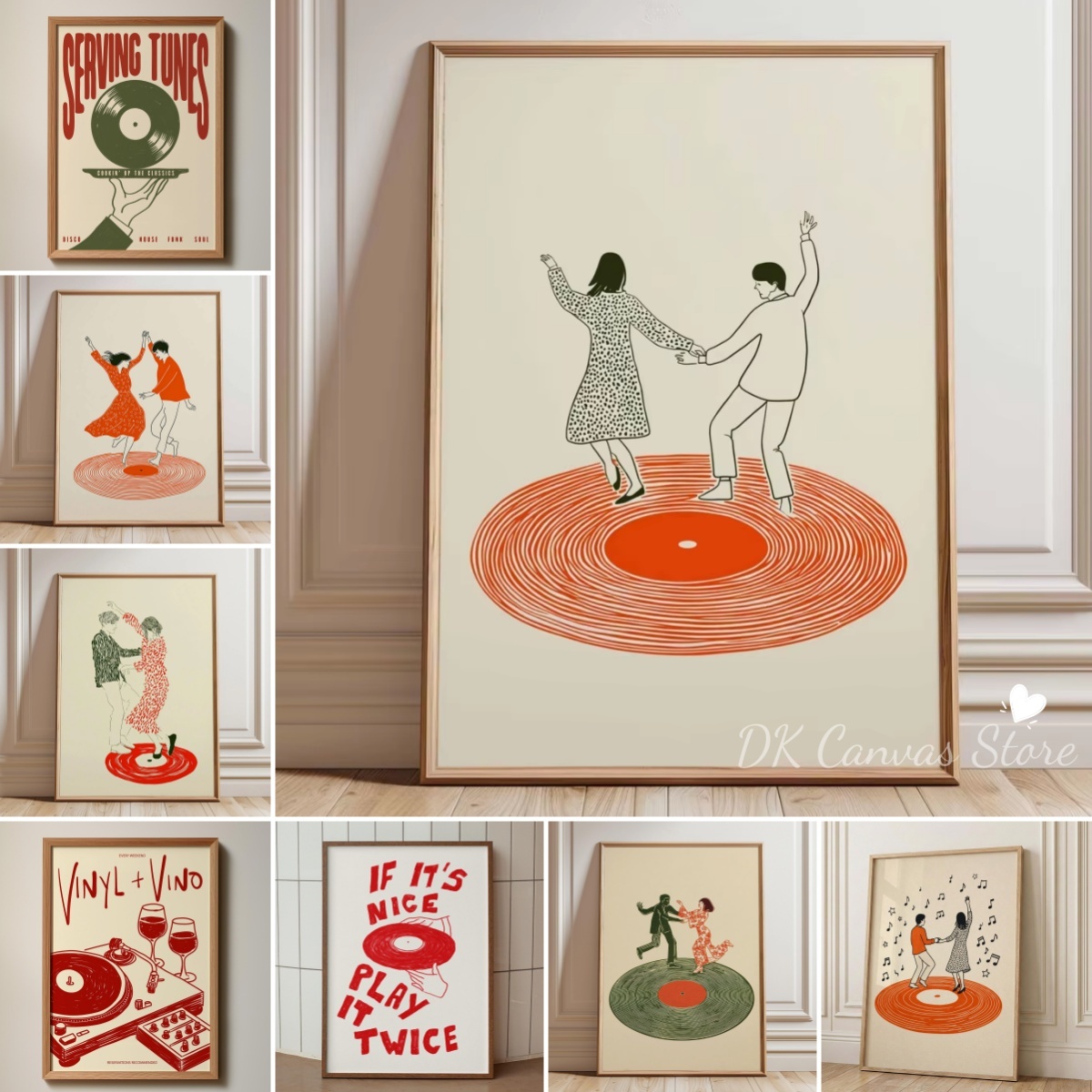 レトロレコードプレーヤー踊るカップルキャンバスプリントポスタ - Home Decor Aesthetic Pinterest のレビューと価格
