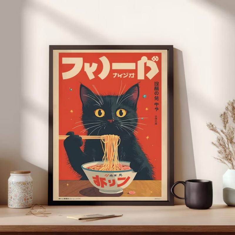 レトロな日本の可愛い黒猫、麺鉢、キッチンラーメンアニメキャン - Home Decor Aesthetic Pinterest のレビューと価格
