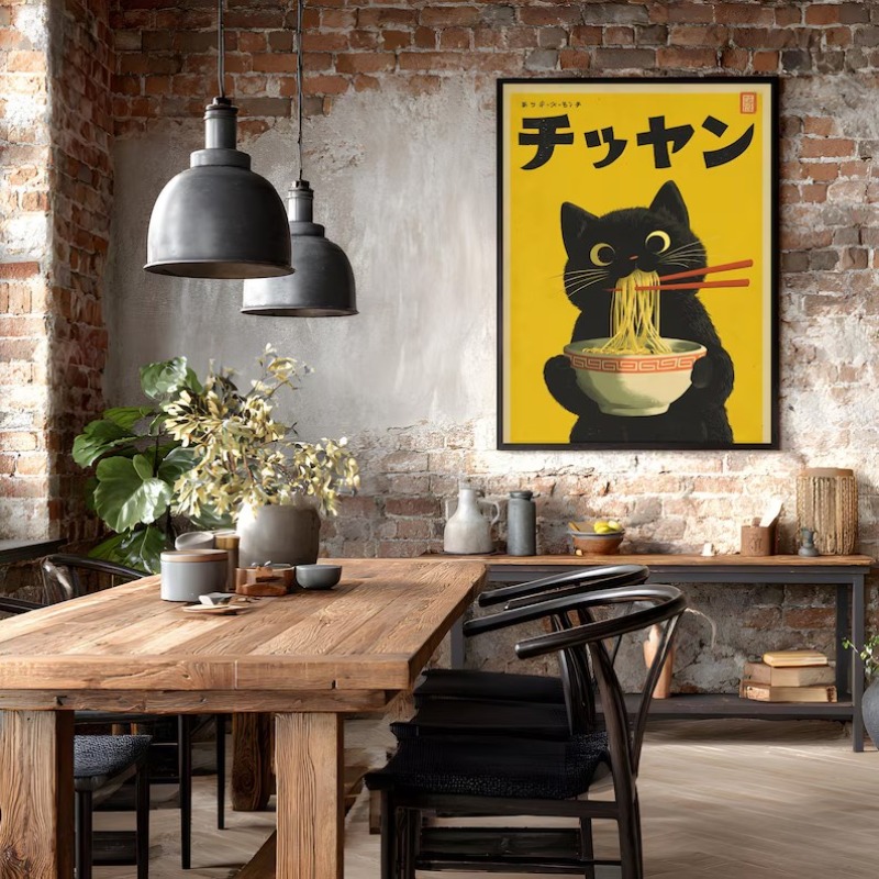 レトロな日本の可愛い黒猫、麺鉢、キッチンラーメンアニメキャン - Home Decor Aesthetic Pinterest のレビューと価格
