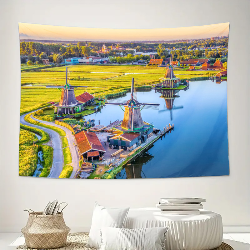 大型ボヘミアンオランダ風車タペストリー壁掛け装飾アートプリン - Home Decor Netherlands のレビューと価格