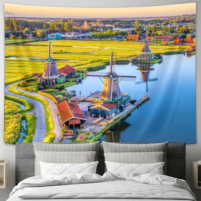 大型ボヘミアンオランダ風車タペストリー壁掛け装飾アートプリン - Home Decor Netherlands のレビューと価格