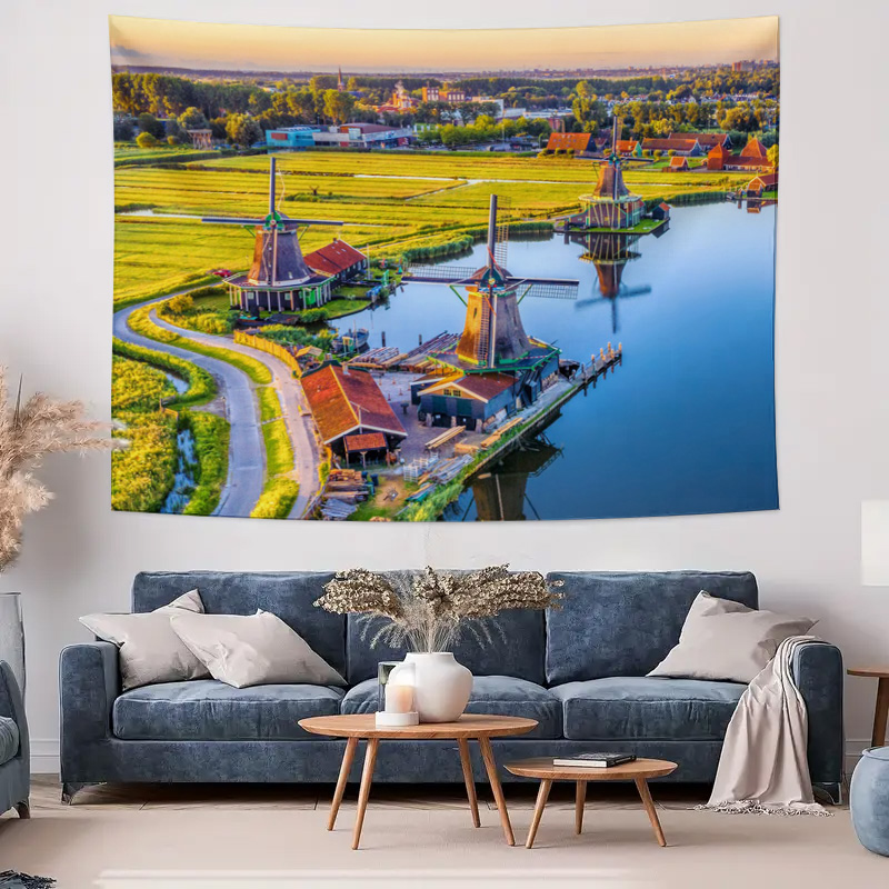 大型ボヘミアンオランダ風車タペストリー壁掛け装飾アートプリン - Home Decor Netherlands のレビューと価格