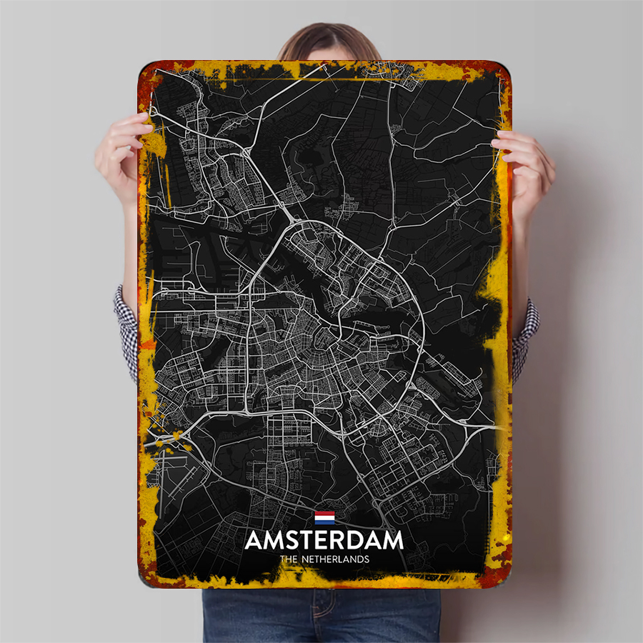 カスタムアムステルダム市地図メタル鉄絵画オランダ都市アート装 - Home Decor Netherlands のレビューと価格