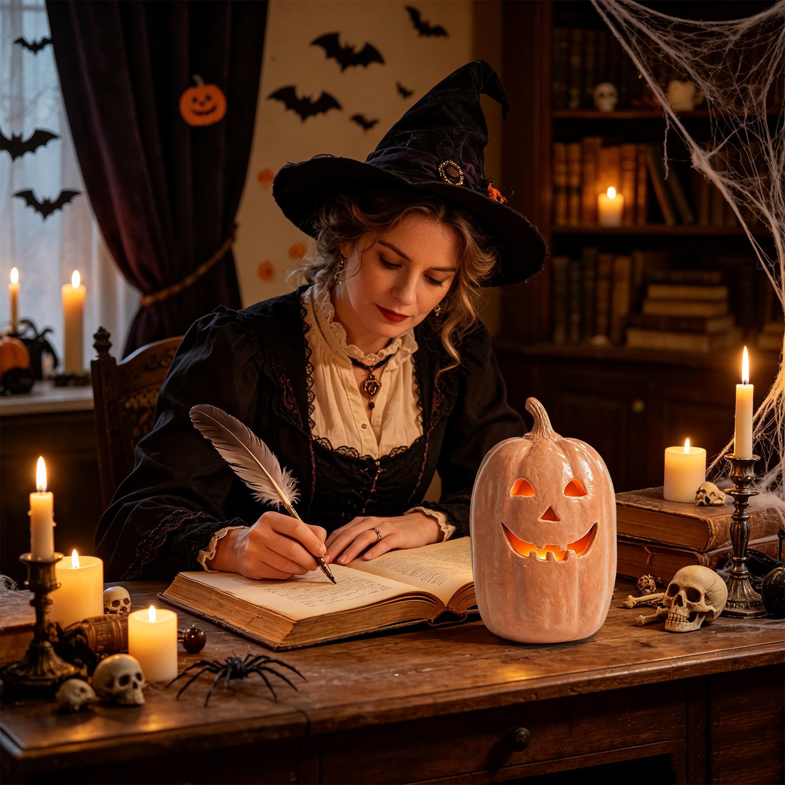 不気味なカボチャランタン カボチャの手作り樹脂ランタン セン - Home Decor Halloween のレビューと価格