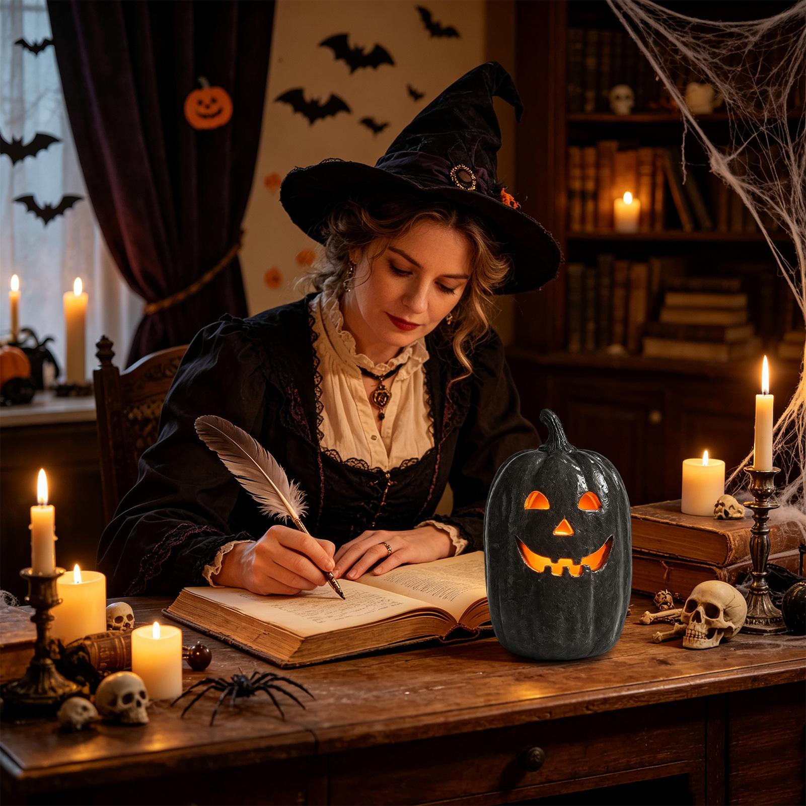 不気味なカボチャランタン カボチャの手作り樹脂ランタン セン - Home Decor Halloween のレビューと価格