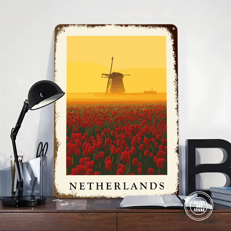 オランダの風車とチューリッププリントプリントポスターカスタマ - Home Decor Netherlands のレビューと価格