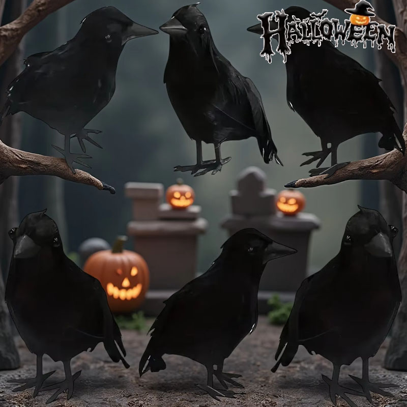 1PC リアルな黒カラスの装飾品、フロッキング加工された羽根 - Home Decor Halloween のレビューと価格