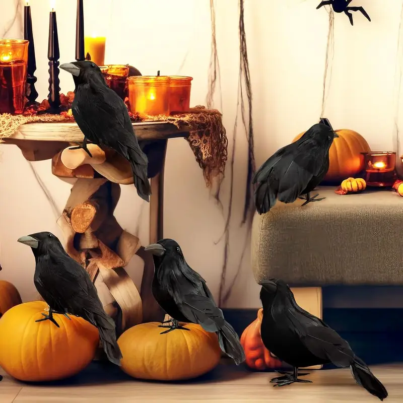 1PC リアルな黒カラスの装飾品、フロッキング加工された羽根 - Home Decor Halloween のレビューと価格