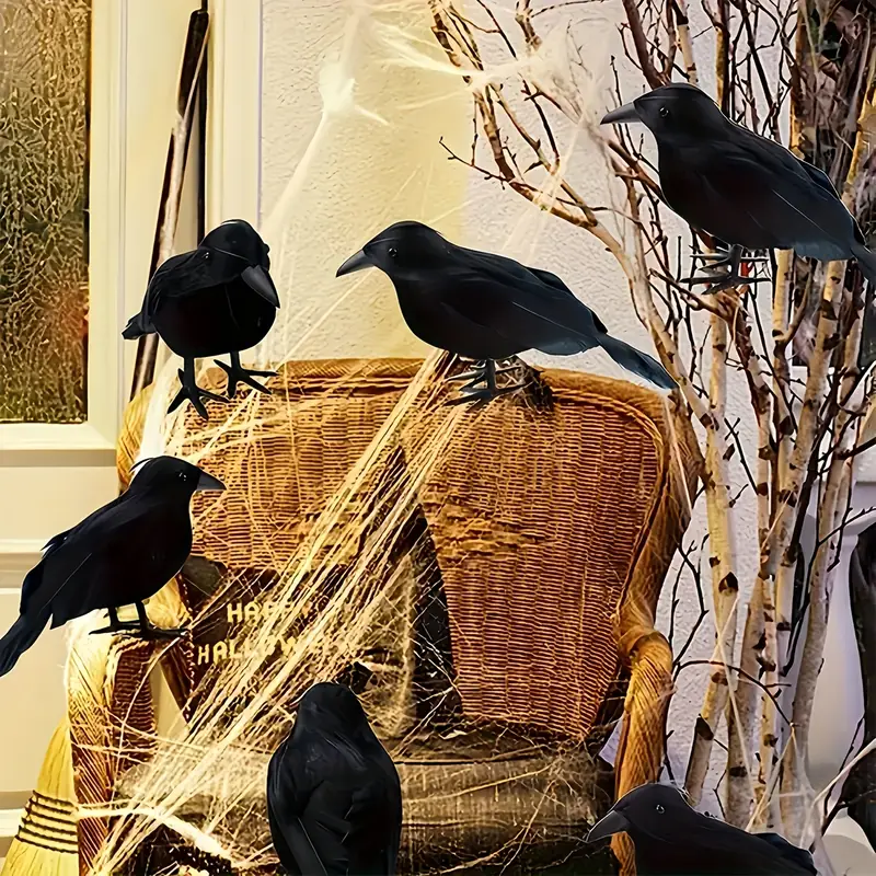 1PC リアルな黒カラスの装飾品、フロッキング加工された羽根 - Home Decor Halloween のレビューと価格