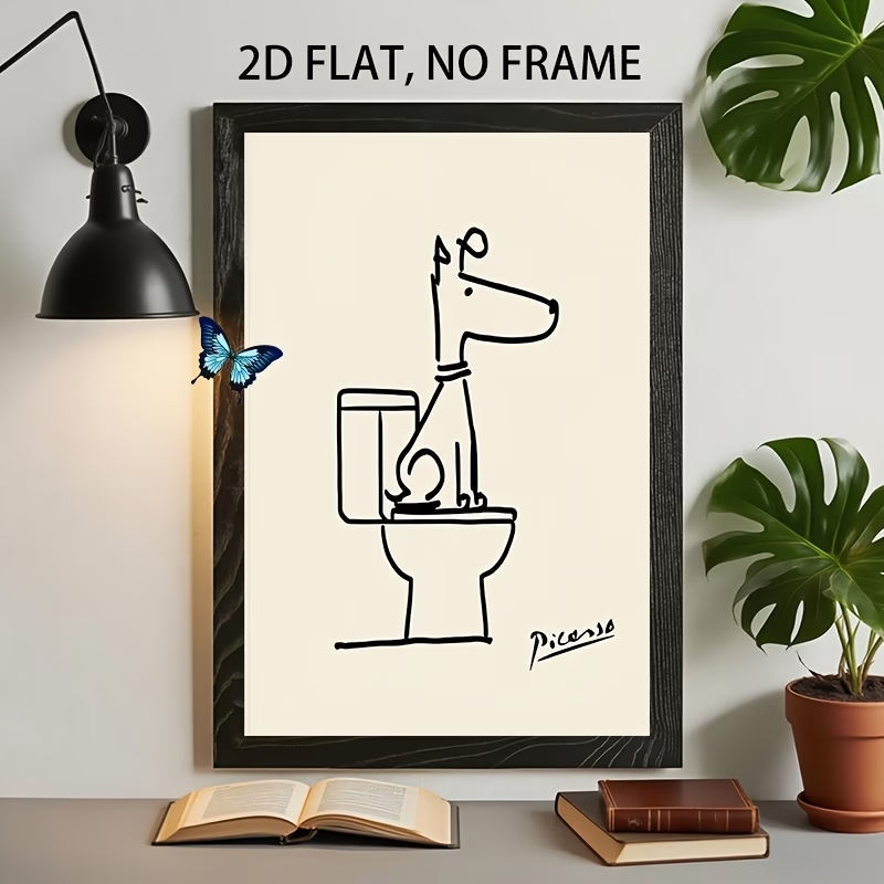 モダン、レトロな楽しい犬のトイレピカソラインウォールアートプ - Home Decor Retro のレビューと価格
