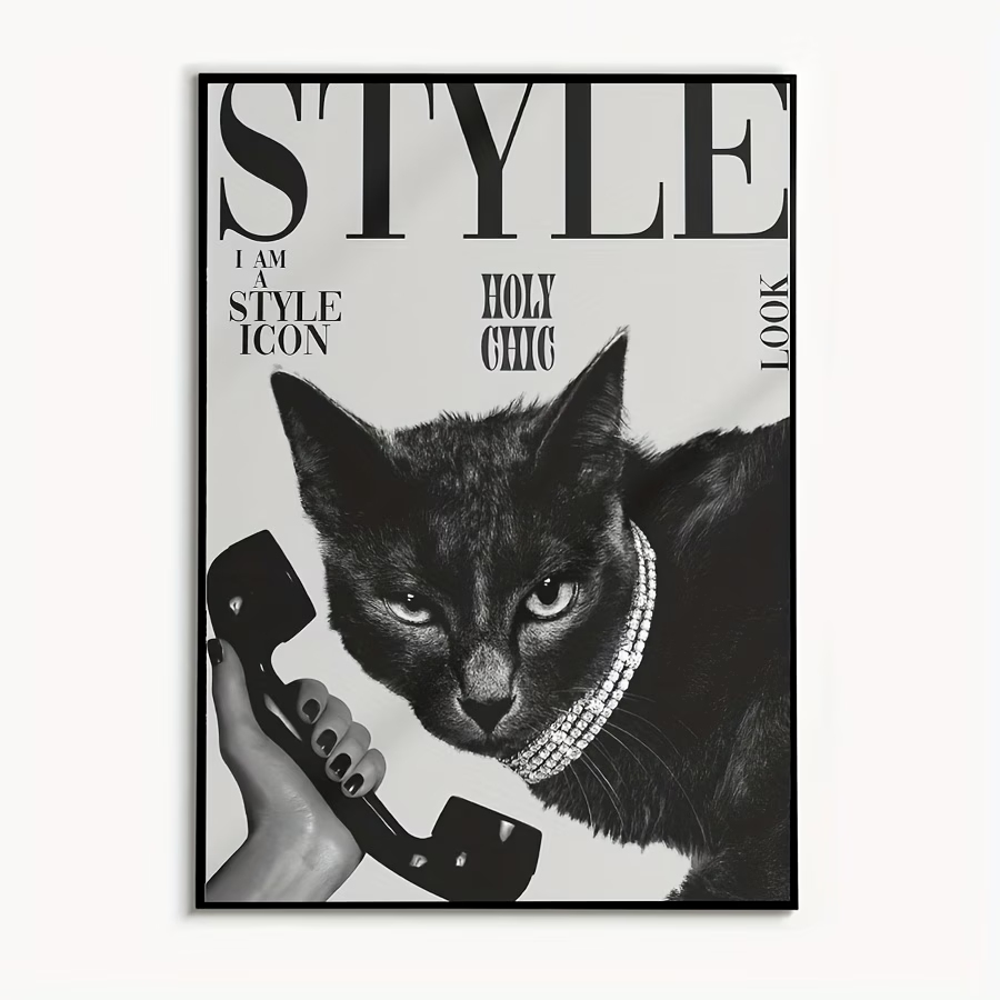 レトロな黒猫が電話をかけたり受け取ったりするウォールアートプ - Home Decor Retro のレビューと価格