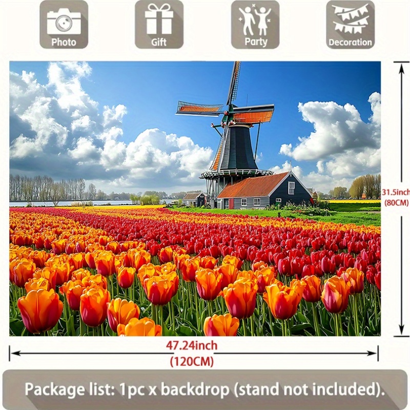 風車チューリップ畑オランダ風景壁掛けタペストリー カラフルな - Home Decor Netherlands のレビューと価格