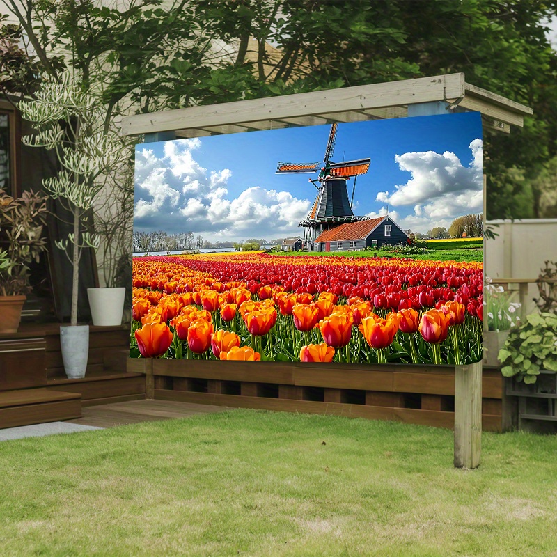 風車チューリップ畑オランダ風景壁掛けタペストリー カラフルな - Home Decor Netherlands のレビューと価格
