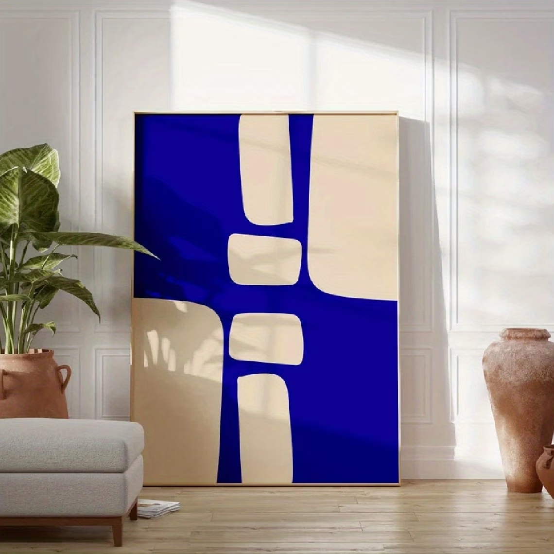 モダン、レトロロイヤルブルーミニマリスト抽象壁アートプリント - Home Decor Retro のレビューと価格