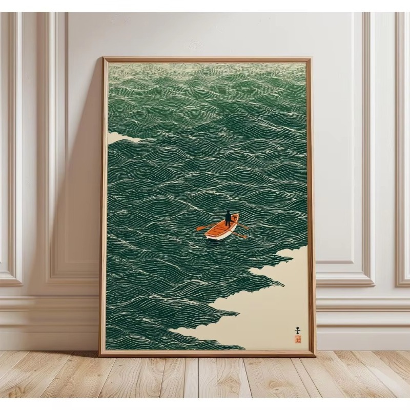 レトロな日本の森と鯉の禅水彩画キャンバスポスター抽象的な太陽 - Home Decor Aesthetic Pinterest のレビューと価格