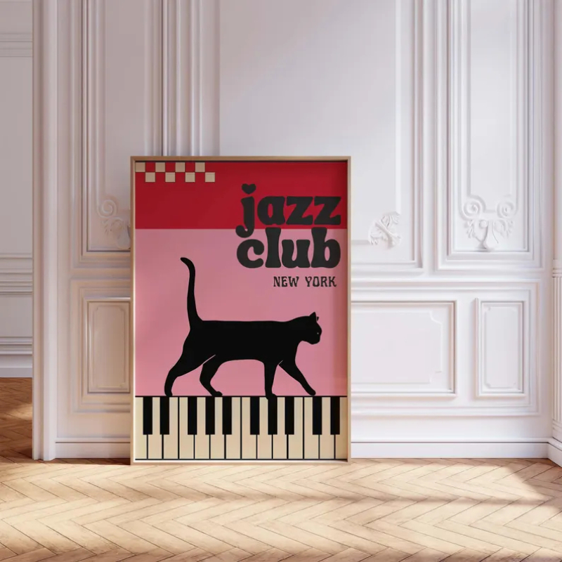 1pc 黒猫ピアノキャンバスアートポスターフォーチュンキャッ - Home Decor Aesthetic Pinterest のレビューと価格