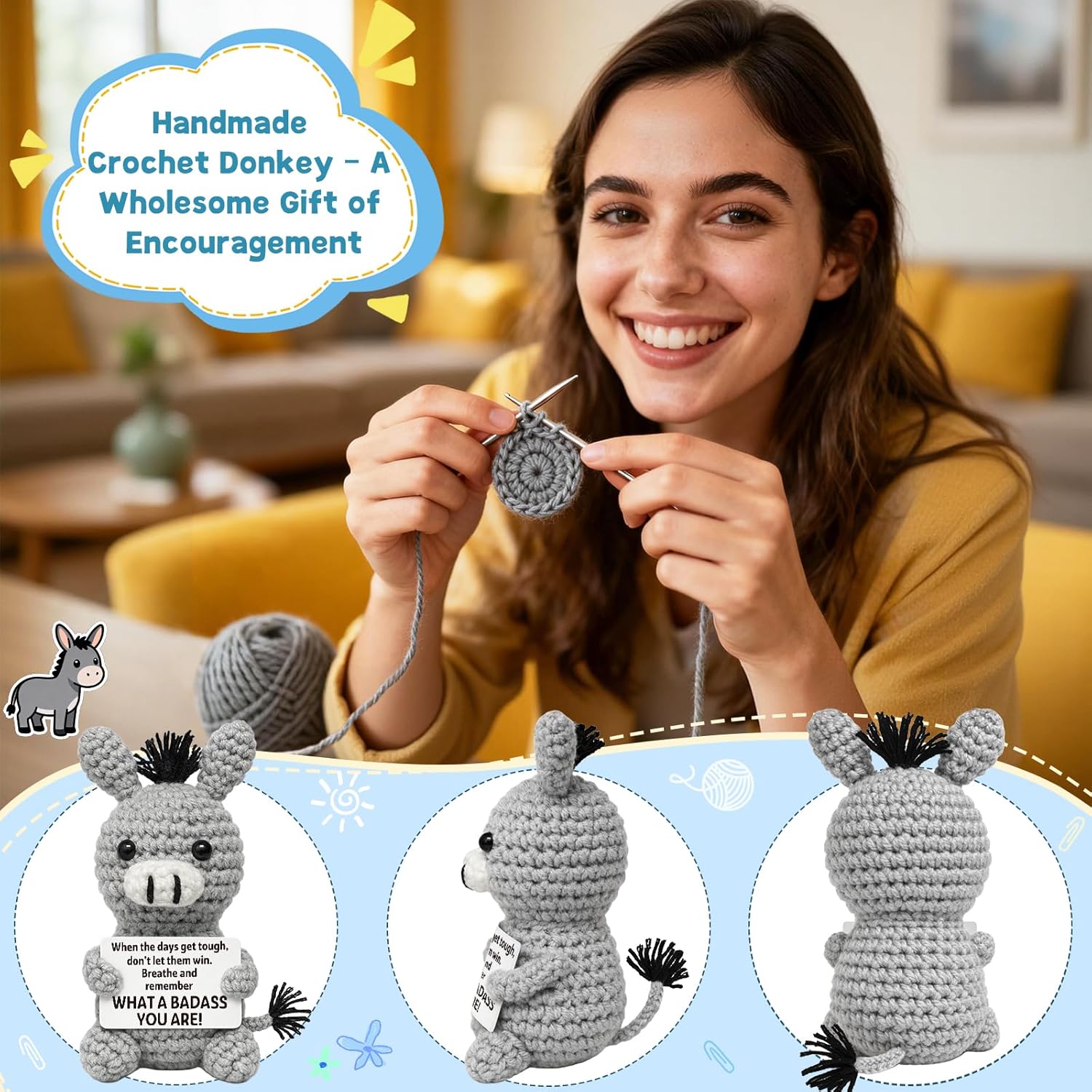 新しい手作りのポジティブなクロシェ製ロバの動物人形、面白いモ - Home Decor Aesthetic Pinterest のレビューと価格