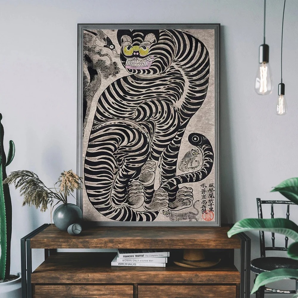 日本のヴィンテージ虎猫音楽キャンバスプリントポスターレトロレ - Home Decor Aesthetic Pinterest のレビューと価格
