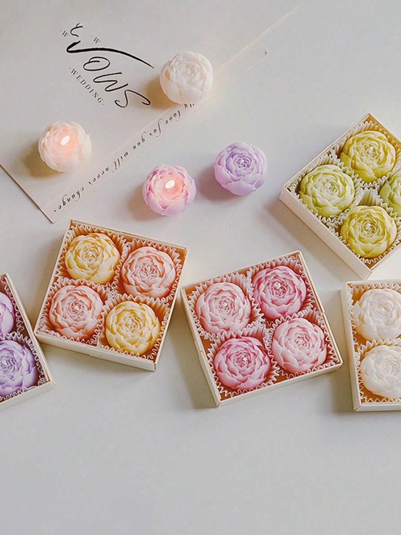 4個入り/箱 ローズの香りのソイワックスキャンドル、手作り、 - Home Decor Handmade のレビューと価格