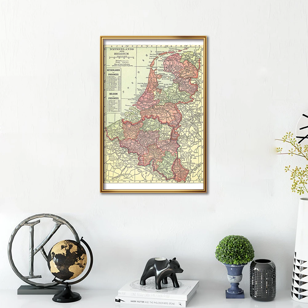 42*59センチメートル1914ベルギーとオランダ地図ヴィン - Home Decor Netherlands のレビューと価格