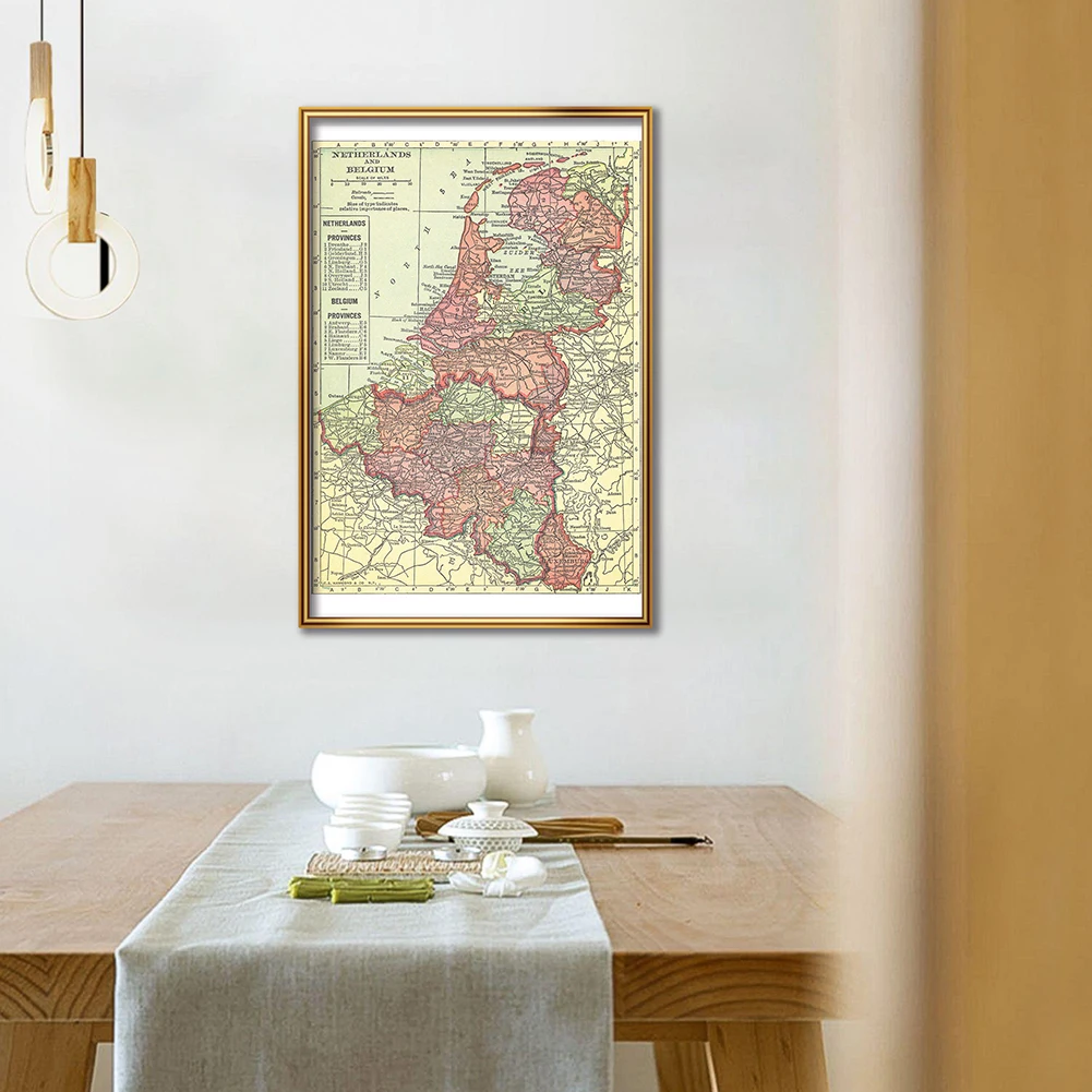 42*59センチメートル1914ベルギーとオランダ地図ヴィン - Home Decor Netherlands のレビューと価格